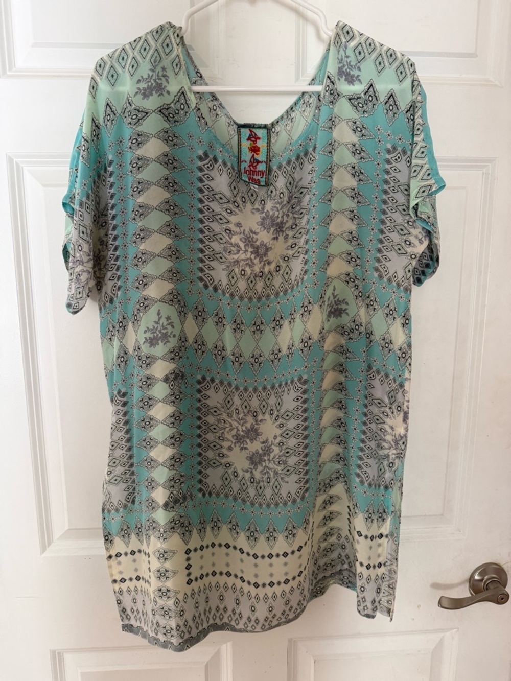 Johnny Was Silk Tunic Patterned Short-Sleeve Women's Top or Cover Up